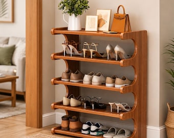 Multi-Layer Bamboo Shoe Rack, 3/5 Tier Entryway Organizer, Space Saving Shoe Stand