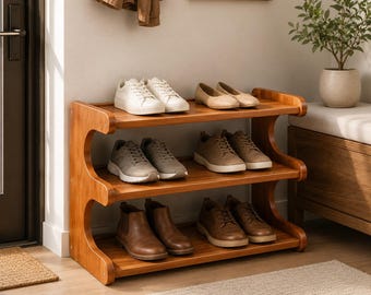 3 Tier Bamboo Shoe Rack, Entryway Wooden Organizer Shelf, Space Saving Storage