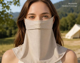 Linen Tencel Sun Protection Face Mask Hood – Breathable UV Neck Cover