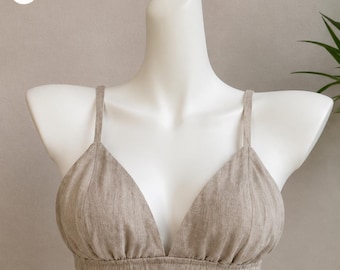 Minimal Linen Bralette | Breathable Triangle Bra, Adjustable Straps