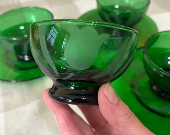 Ensemble de 4 Bols et assiettes  à dessert en verre de couleur émeraude - Anchor Hocking