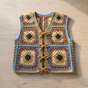 Granny Square Vest Crochet Pattern PDF, Boho Crochet Top Pattern, Handmade Patchwork Vest Tutorial, Crochet Granny Square Vest Pattern