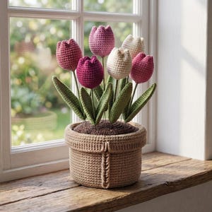 Crochet Flower Pot Pattern, Handmade Gift Idea, Easy Crochet Plant Pattern Download, Tulip Flower Crochet Pattern PDF, Amigurumi Pot Plant