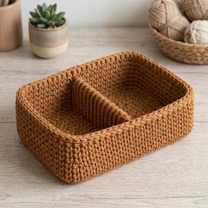 Crochet Basket Pattern PDF, Organizer Basket with Divider, Storage Bin Crochet Pattern, Rectangular Crochet Basket Pattern