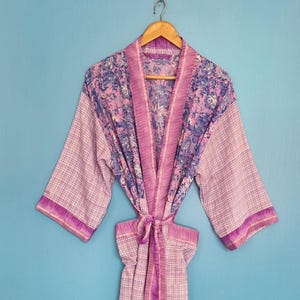 Vintage silk patchwork kimono robe, oversized silk duster, colorful patchwork robe, one of a kind kimono coat, retro Japanese robe