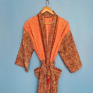 Vintage Silk Patchwork Kimono Robe, boho silk kimono jacket, long duster robe, Japanese style coat, festival wear, one of a kind
