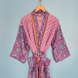 Vintage Silk Patchwork Kimono Robe, hand sewn patchwork silk, kimono coat, long robe cardigan, Japanese inspired, boho festival coat