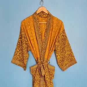 Vintage silk patchwork kimono robe, authentic vintage kimono, mixed silk panels, open front robe, statement duster, artisan patchwork