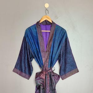 Quimono vintage de patchwork em seda, autêntico estilo haori japonês, robe artesanal reciclado, jaqueta longa drapeada, peça de arte vestível marcante