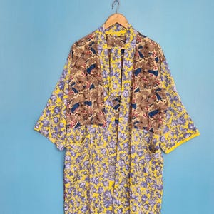Vintage silk patchwork kimono robe, boho patchwork kimono jacket, long silk kimono cardigan, Japanese style robe, festival wear