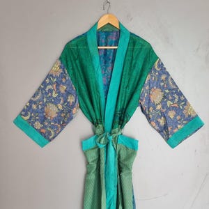 Kimono vintage giapponese / giacca patchwork in pura seta / kimono lungo boho / spolverino artigianale in seta / cappotto kimono da festival
