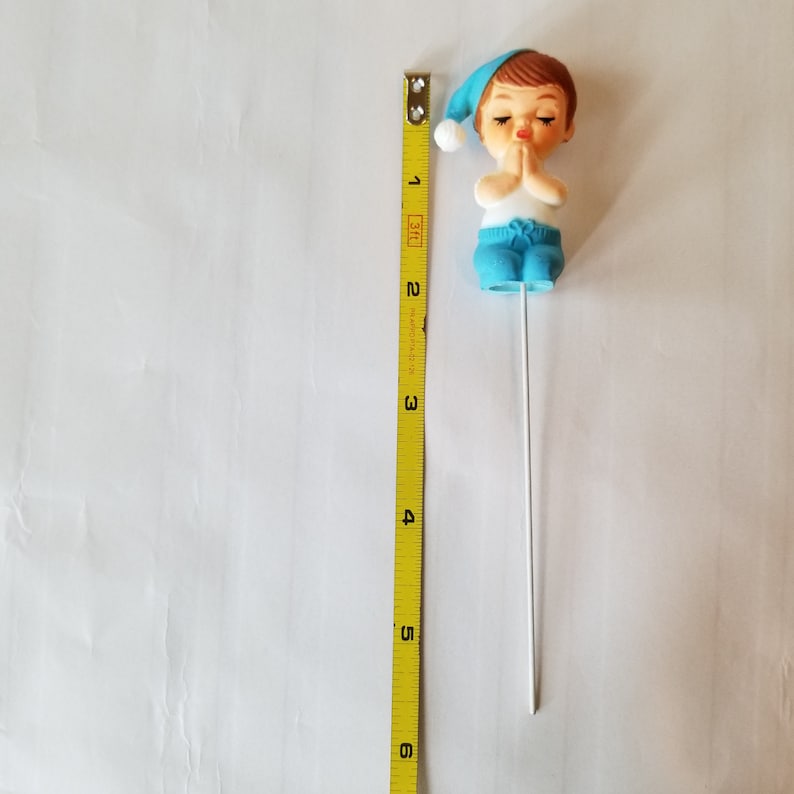 Christmas Vintage 1950s Praying Boy Girl Floral Picks Craft Corsage Wreath Stocking Ornament Cupcale Cake Stems Jesus Communion Comfirmation