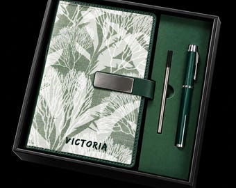 Custom PU Leather Notebook Gift Set, Lined Journal with Metal Pen