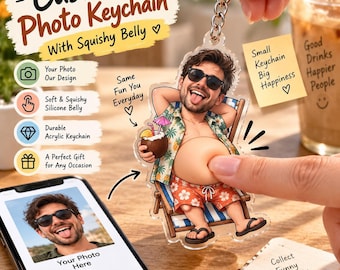 Custom Photo Squishy Keychain, Personalized Acrylic Face Charm with Soft Silicone Belly