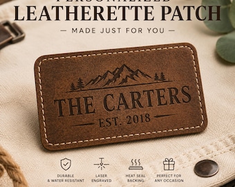 Custom Laser Engraved Leatherette Patch, Personalized Name or Logo (Rectangle, Circle, Square, Oval, Hexagon)