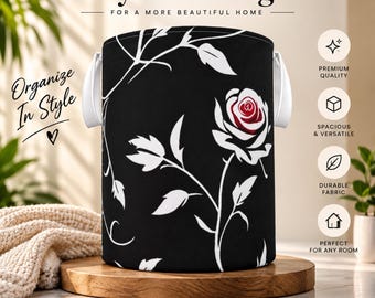 Laundry Basket, Floral Foldable Hamper with Handles in 100% Polyester