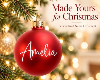 Personalized Christmas Ball Ornament, Custom Name Tree Decoration, Red Green or Blue