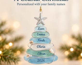 Personalized Coastal Christmas Ornament, Acrylic Family Name Tree with Starfish, 2026