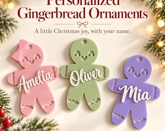 Personalized Acrylic Gingerbread Christmas Ornament, Custom Name, 6 Colors, 8.5 cm