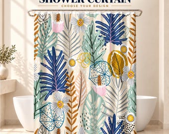 Personalized Shower Curtain, Botanical and Abstract Prints, Polyester Bath Decor