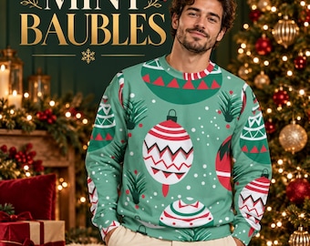 Ugly Christmas Sweatshirt Men, All Over Print Holiday Pullover, Christmas Party Top, Gift for Him