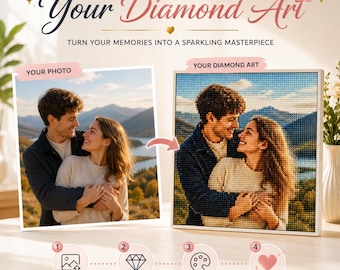 Regalo fotográfico para parejas: Kit de pintura de diamantes personalizado, redondo o cuadrado de 20 x 20 cm a 50 x 80 cm.
