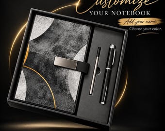 Custom PU Leather Notebook Gift Set, Lined Journal with Metal Pen