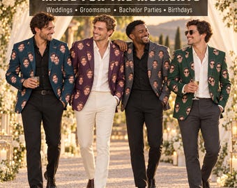 Custom Face Blazer, Personalized Photo Suit Jacket, Funny Groom Gift, Bachelor Party Outfit, Christmas Party Blazer