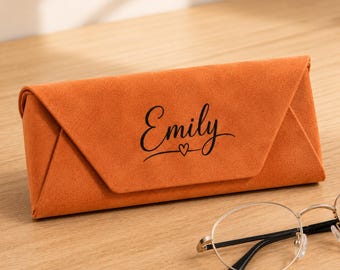 Personalized Glasses Case, Engraved Name PU Leather Eyeglass Case, Sunglasses Holder, Gift for Dad or Mom