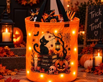 Light Up Halloween Basket, Oxford Fabric Trick or Treat Candy Bag