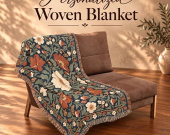 Woven Cotton Blanket with Fringe, Floral and Botanical Designs, Three Sizes