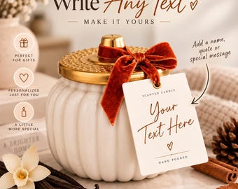 Personalized Pumpkin Candle, Ivory Ceramic Vessel with Custom Message Tag