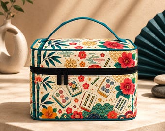 Mahjong Tile Bag, Personalized Polyester Organizer with Japanese Landscape Print
