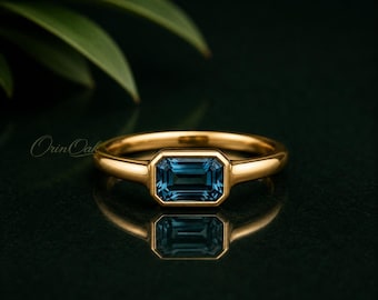Emerald Cut Blue Topaz Ring, Bezel Set Sterling Silver, December Birthstone Gift
