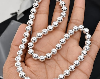 Sterling Silver Beaded Necklace, Minimalist Ball Chain Choker, Everyday Boho Jewelry For Women