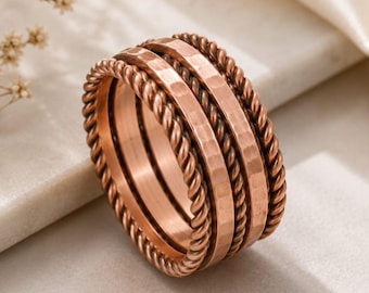 Pure Copper Wrap Ring, Multi-Band Twisted Stacking Band, Boho Minimalist Jewelry