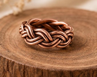 Pure Copper Celtic Knot Ring, Braided Band Ring, Celtic Knotwork Statement Ring, Handmade Jewelry, Gift For Her
