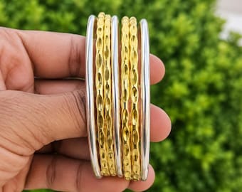 18K Gold Plated & Sterling Silver Bangles | Stack Bangle Set of 7 | Minimalist Stacking Bangle Bracelets | Boho Jewelry For Women