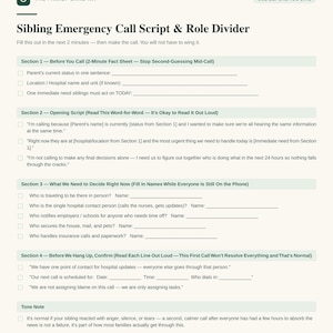 Familien-Notruf-Schrift | Sibling Rollenteiler Krankenhaus Printable | Ordner Add-On für Pflegekräfte
