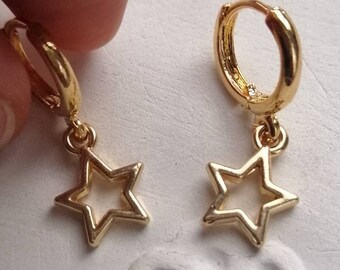 Orecchini con ciondolo a stella, orecchini dorati, orecchini a cerchio piccoli, orecchini con ciondolo,