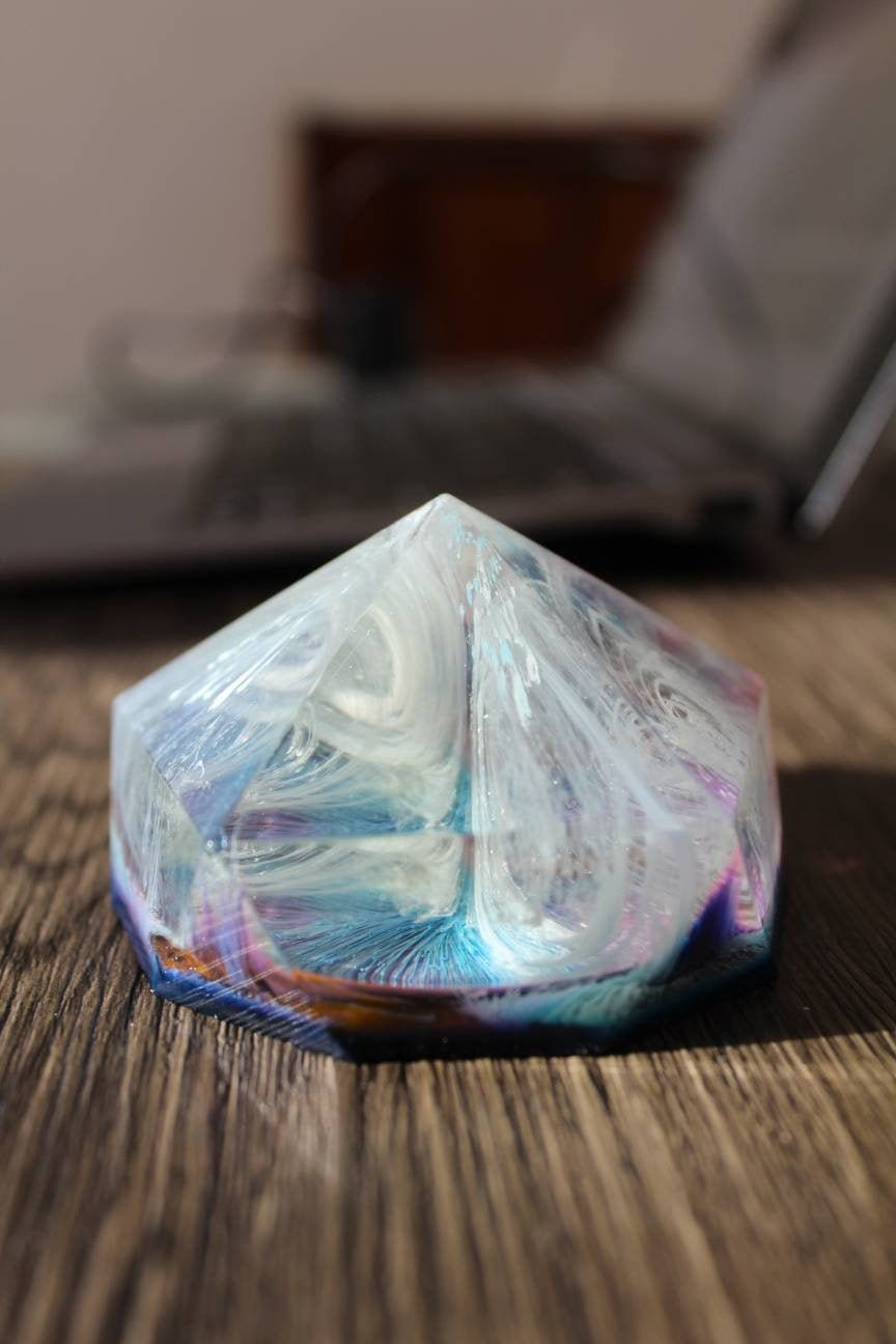Crystal Point Paperweight, Space Paperweight, Celestial Paper Weight Handmade, Gift for Office Desk, Galaxy Inspired Gift, Resin Paperweight