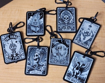 Engraved Black Acrylic Funny Tarot Card Keychain: Purse/Luggage Tag
