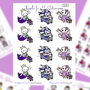 Kawaii triple trouble grocery shopping stickers for planners, journals, scrapbooking.