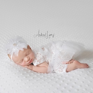 White pearl girl lace Newborn romper set, Newborn photo prop, newborn romper, newborn girl romper, newborn girl photo outfit, pearl romper