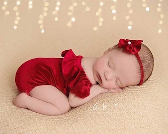 Red baby romper, girl Newborn romper set, Newborn photo prop, newborn romper, newborn girl romper, newborn girl photo outfit, velvet romper