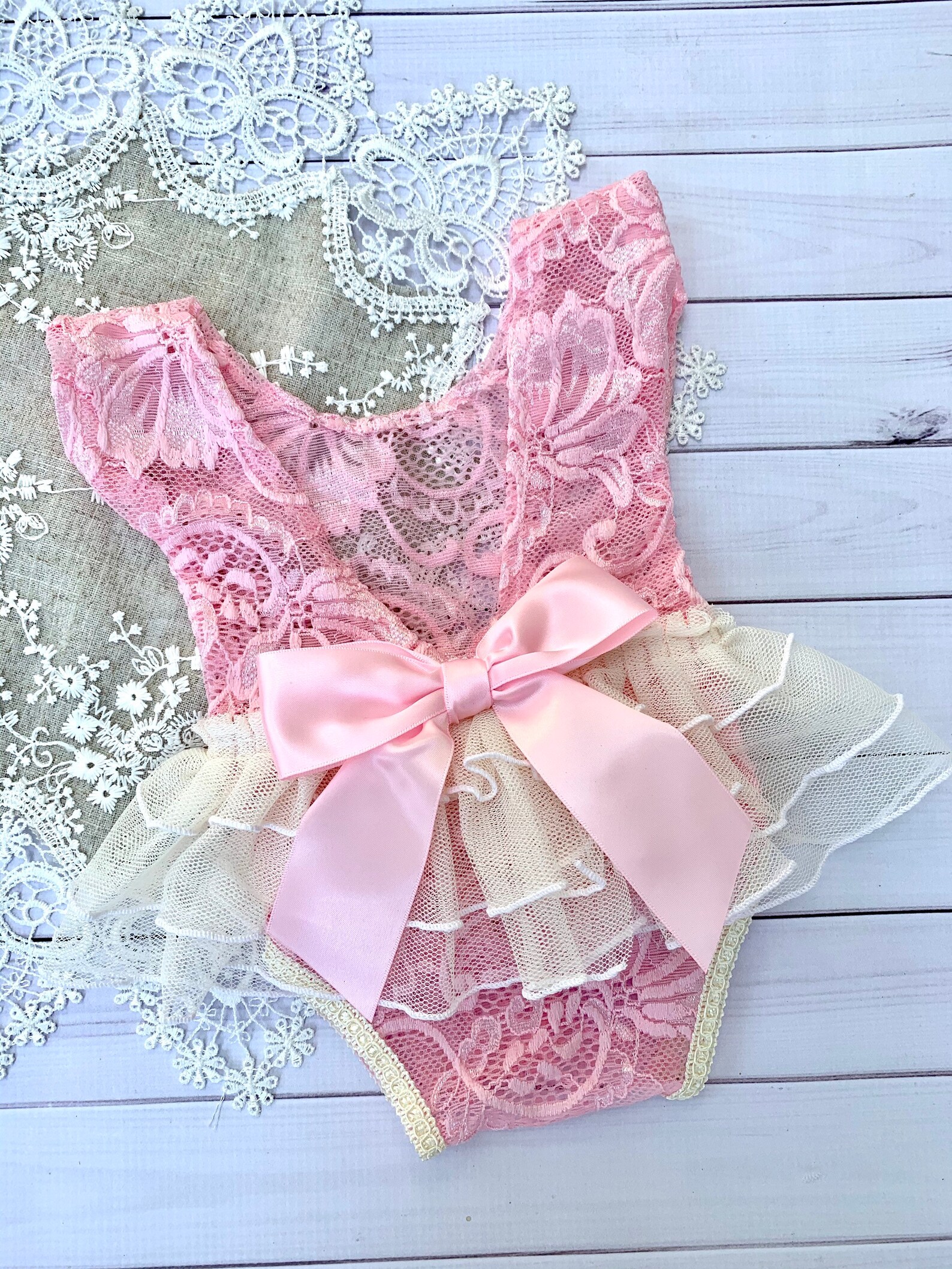 Pink Lace Romper Newborn Romper Set Newborn Photo Prop Etsy