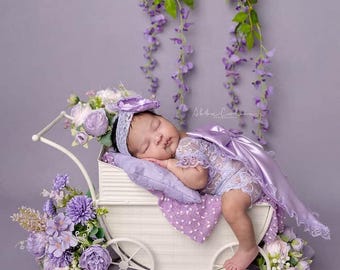 Lavender newborn romper set with bow, Newborn photo prop, newborn romper, newborn lace romper, newborn baby photo prop, baby photo prop,