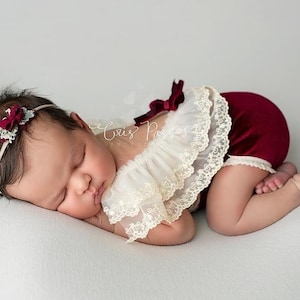 Velvet romper, Newborn romper set, Newborn photo prop, newborn romper, newborn Christmas romper, newborn baby photo prop, baby photo prop,