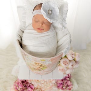 Newborn headband, baby headband, white headband, flower girl headband, Wedding headband, headband for baby, baby prop, newborn prop, lace