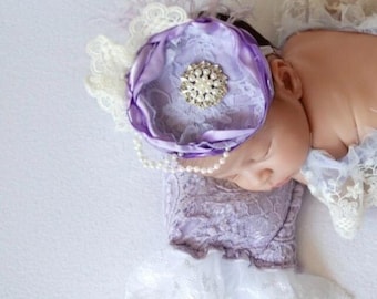 Newborn headband, baby headband, lavender headband, flower girl headband, Wedding headband, headband for baby, baby prop, newborn prop, lace